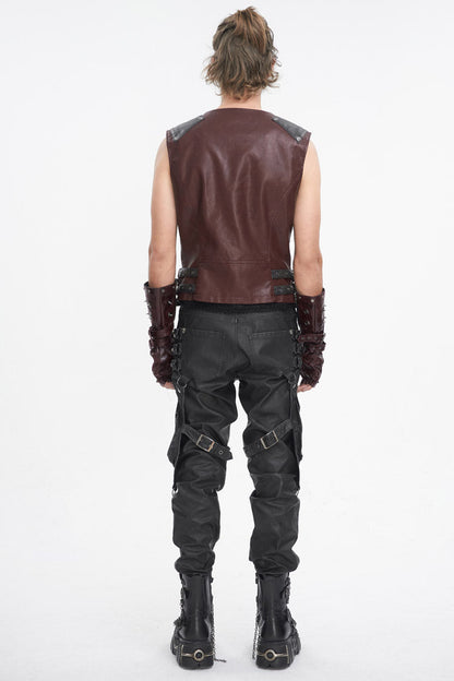 Red Studded Faux Leather Punk Vest