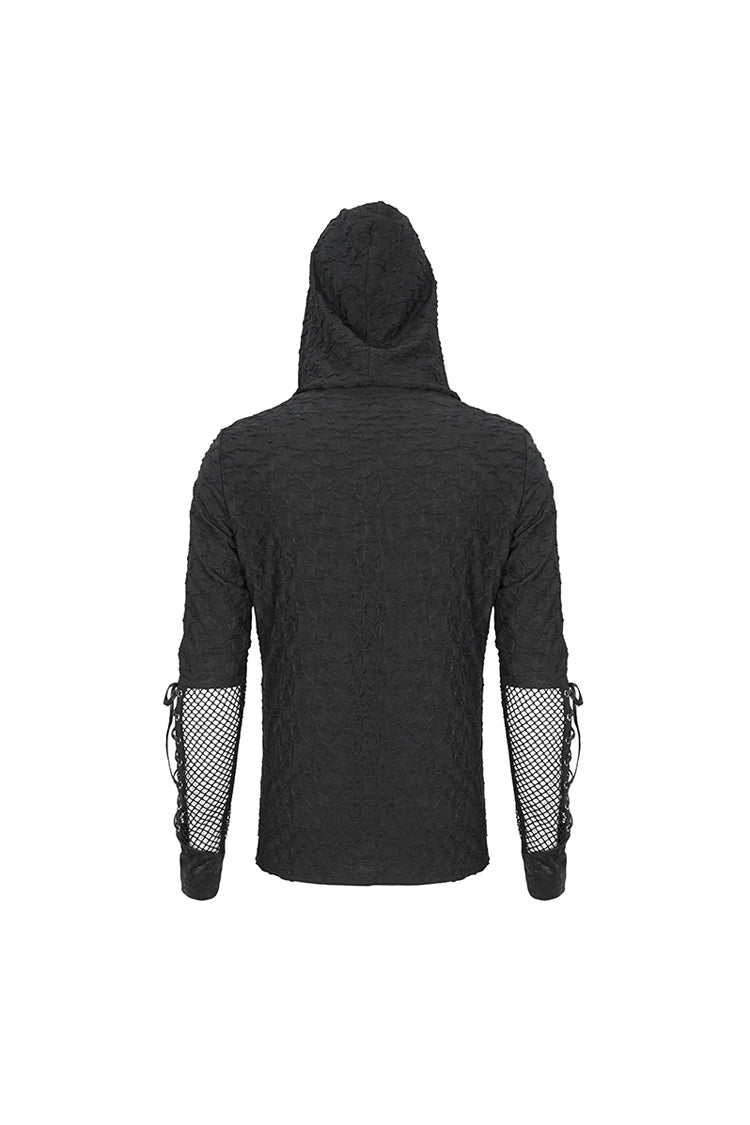 Black Lace Up Mesh Splice Long Sleeve Punk Hoodies