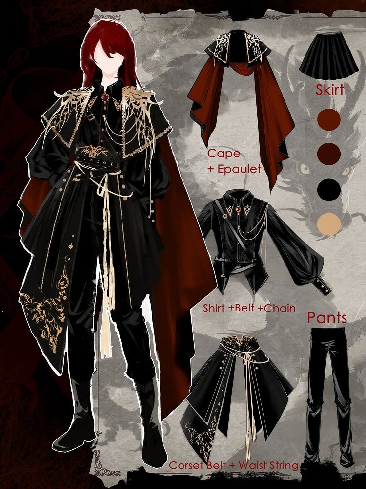[pre-order] Dark Fantasy Embroidery Cape + Shirt + Corset Train + Pants/skirt Complete Set + Full Set