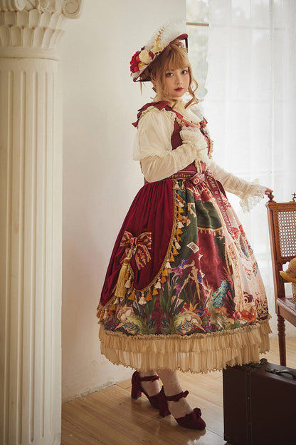 Red [kaleidoscope of Dreams] Sleeveless Double-layered Print Embroidery Bowknot Classic Lolita Jsk Dress
