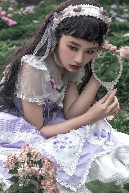 Purple Print Ruffle Embroidery Bowknot Classic Lolita Dress