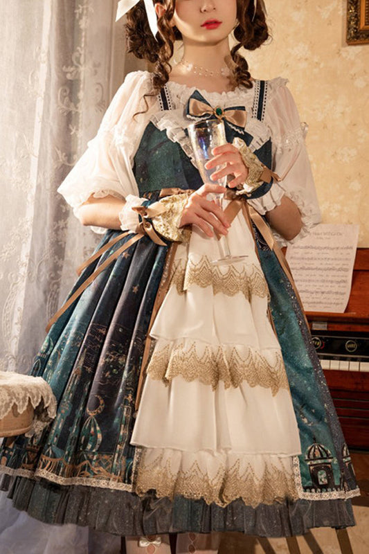 Dark Blue Night of the Magic Lamp Palace Style Bowknot Classic Lolita Jsk Dress