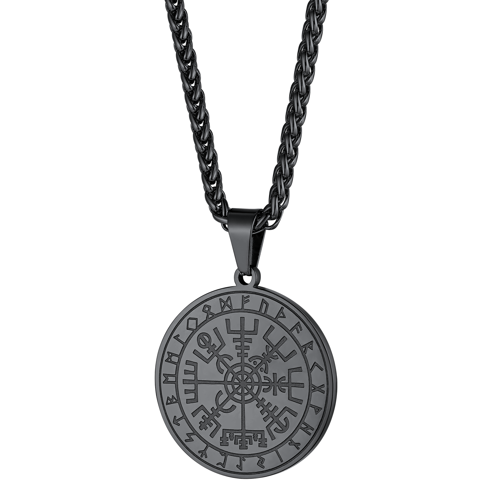 Viking Compass Coin Vegvisir Necklace With Rune