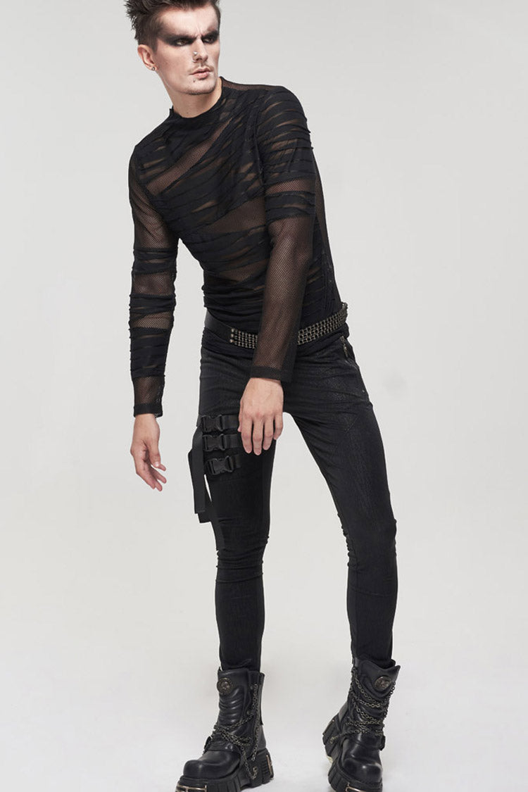 Black Gothic Bandage Design Net Yarn Perspective Sweater