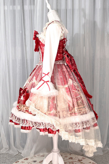 Red [happy New Year] Printed Ruffled Bow Lace Classic Chinese Style Lolita Jsk Dress