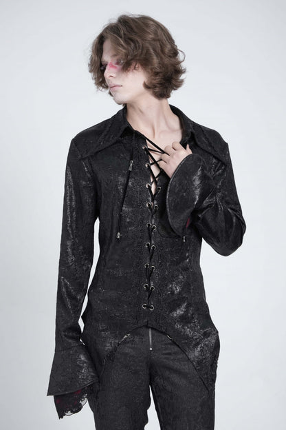 Black Long Trumpet Sleeves Lace-up Gothic Swallow-tailed Blouse