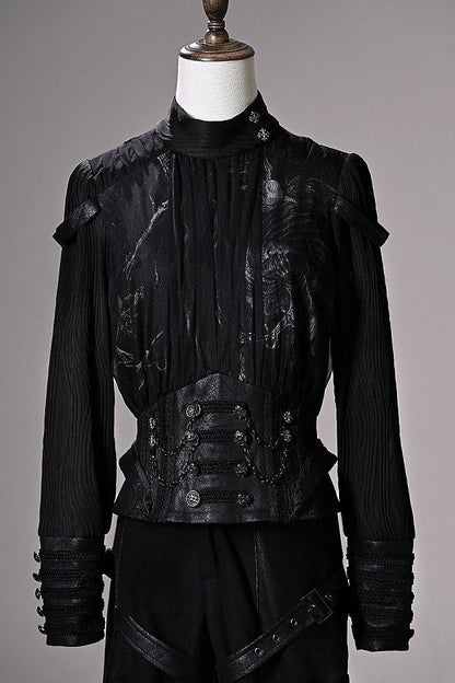 [pre-order Deadline: June 8] Phantom Knight Dark Gothic Prince Waist Button Detail Black Top