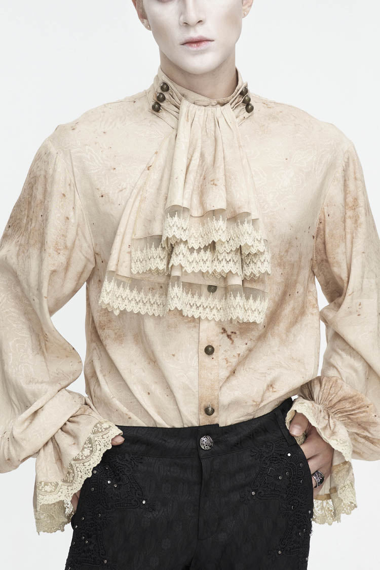 Apricot Stand Collar Puff Sleeved Gothic Shirt With Necktie