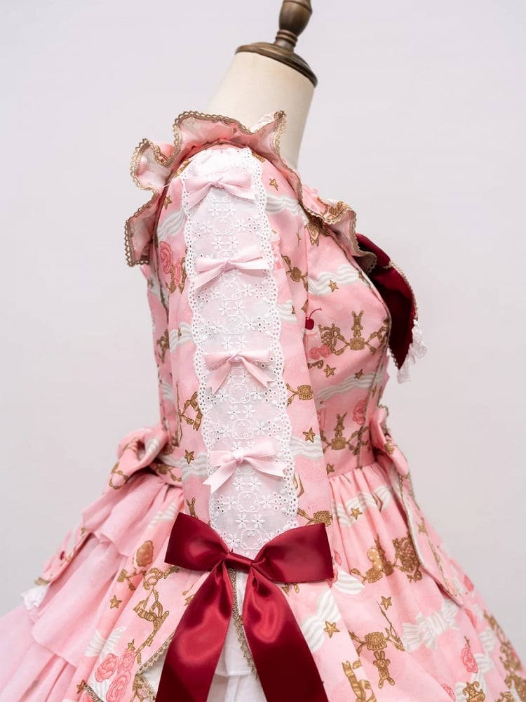 [pre-order Deadline: April 26] Retro Romance Sweet Lolita Ribbon Cake Print Princess Sleeve Dress