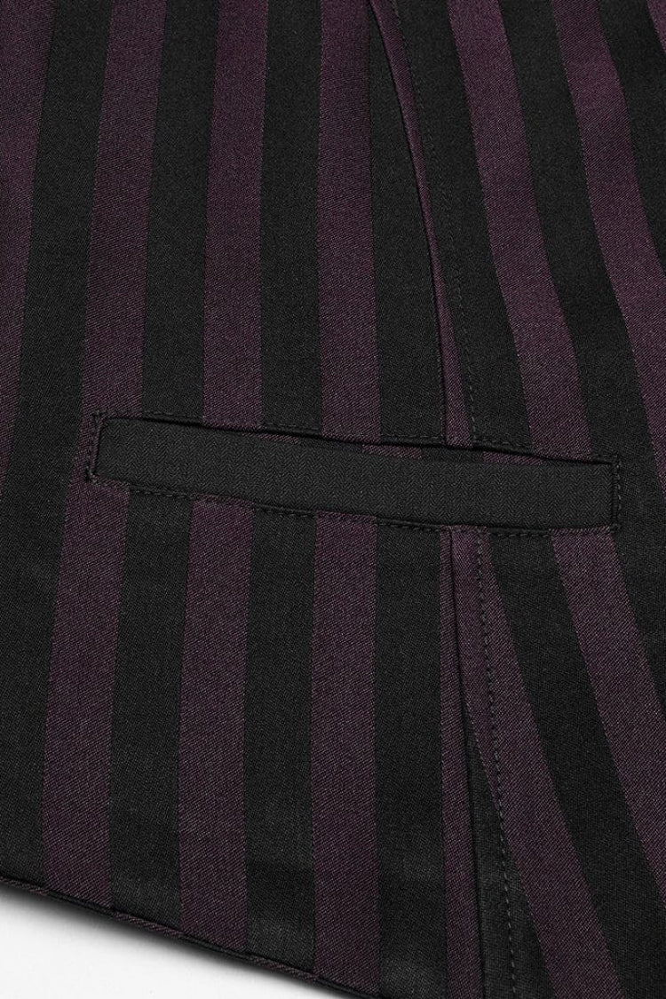 Black/red V Collar Sleeveless Striped Print Buckle Punk Vest