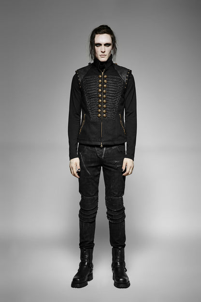 Black Sleeveless Double Breasted Retro Metal Button Decoration Steampunk Vest