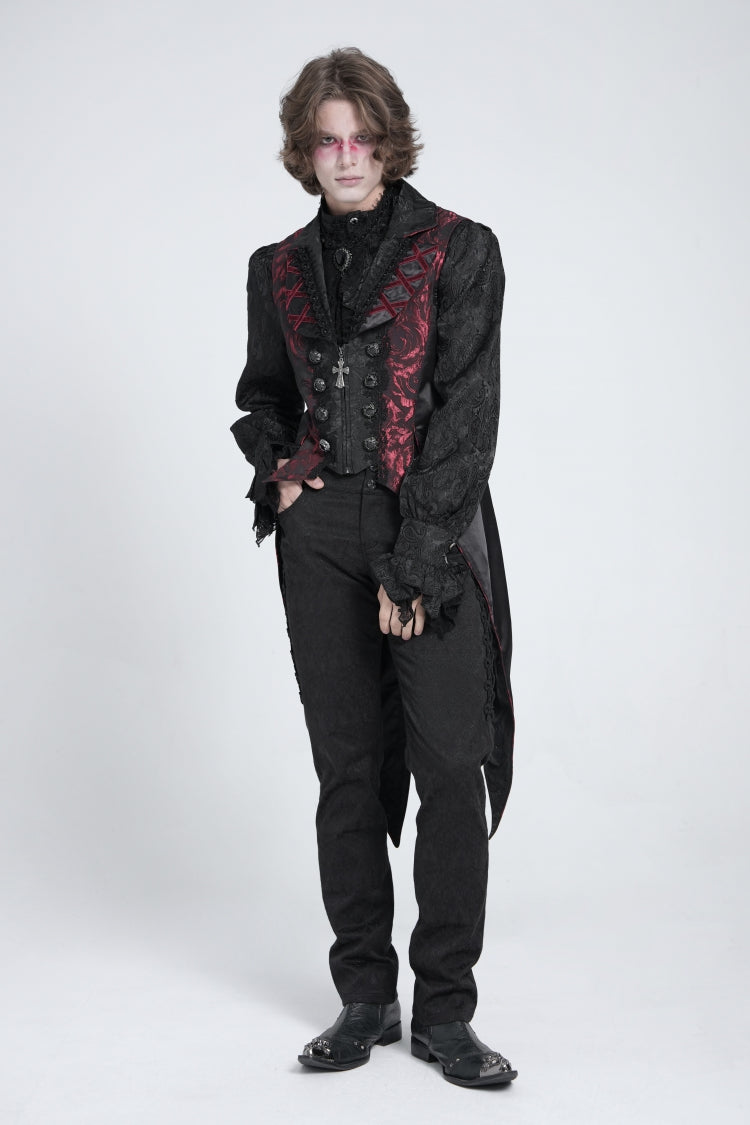 Black/red Sleeveless Lace-up Zipper Gothic Swallow-tailed Vest