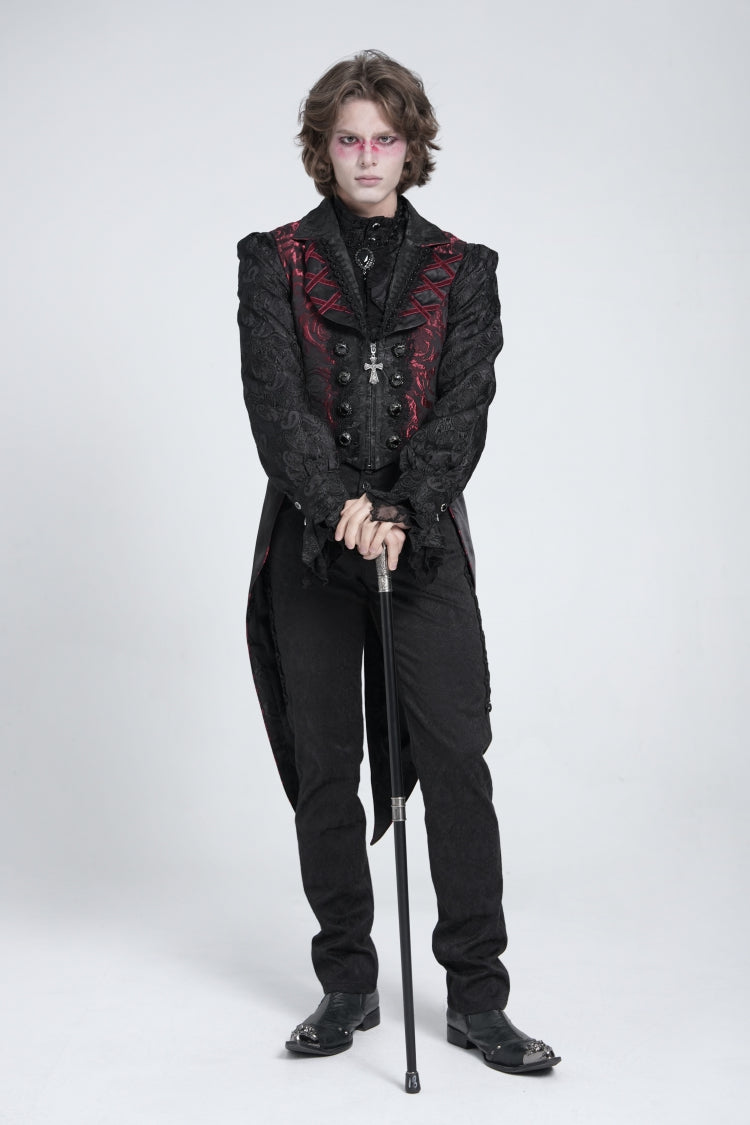Black/red Sleeveless Lace-up Zipper Gothic Swallow-tailed Vest