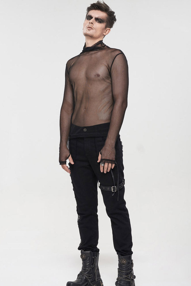 Black Gothic Elasticity Perspective Rhombus Net Yarn Shirt