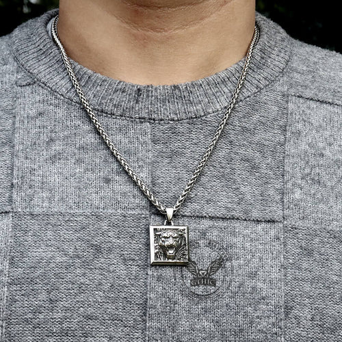 Bamboo Tiger Stainless Steel Square Pendant
