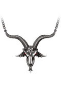 Baphomet Skull Necklace With Red Crystal Eyes and Horns