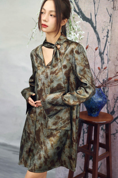Silver Gray Metallic Satin Blouse
