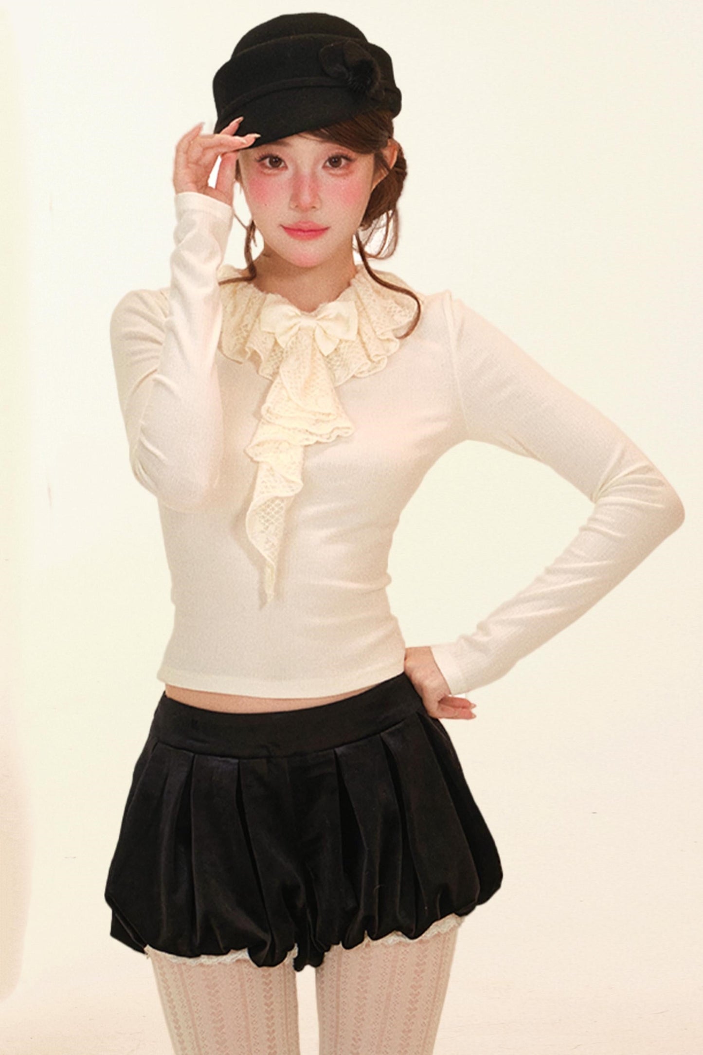 Lace Ruffle Coat + Top + Pants