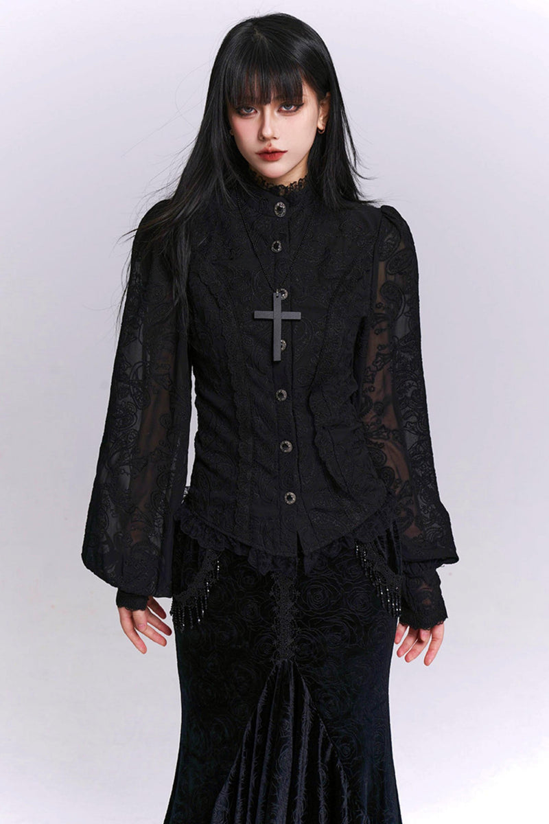 Dark Jacquard Gothic Blouse