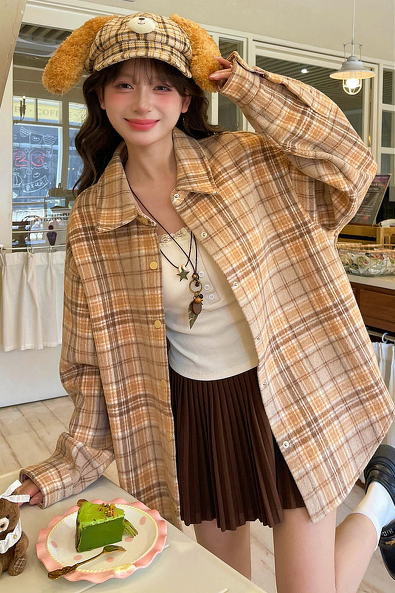 Retro Plaid Preppy Blouse