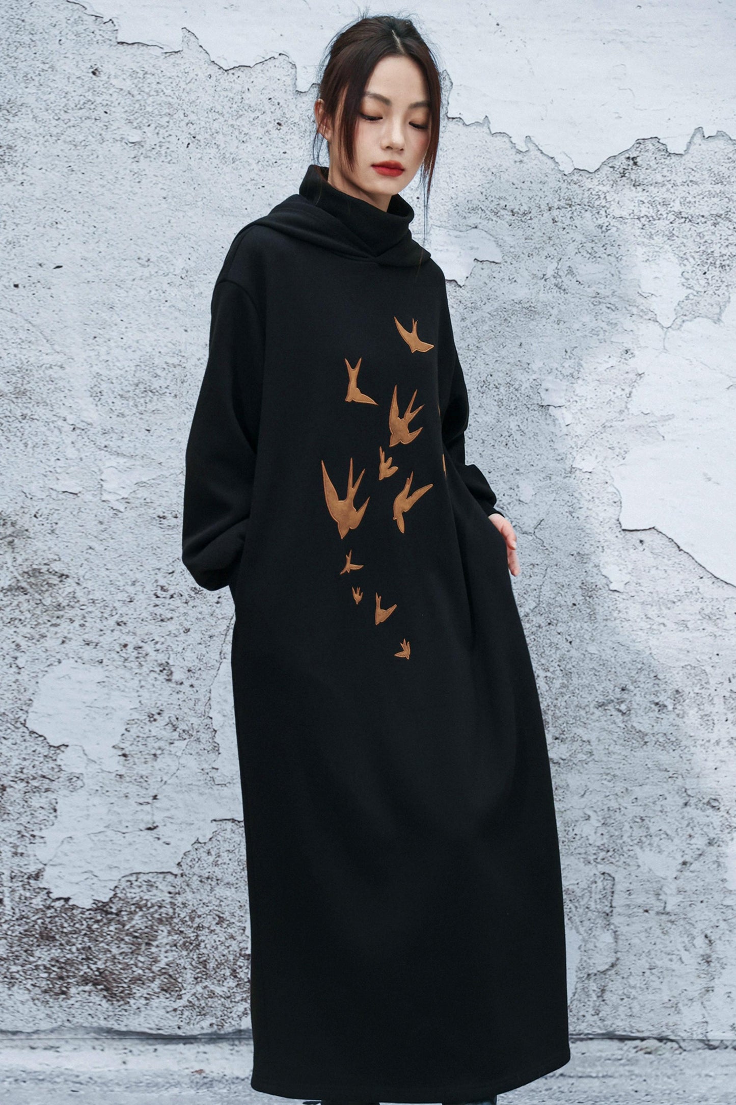 Chinese-style Fleece Lined Hooded Dress