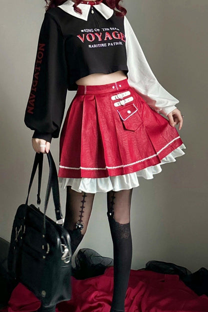 Street Cropped Top + Pleated Mini Skirt