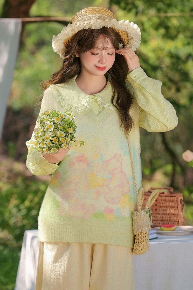 Gradient Bear Knit Vest + Shirt