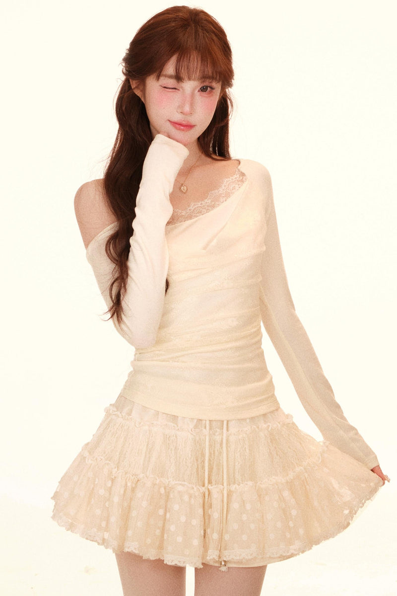 Lace Patchwork Knit Top + Skirt