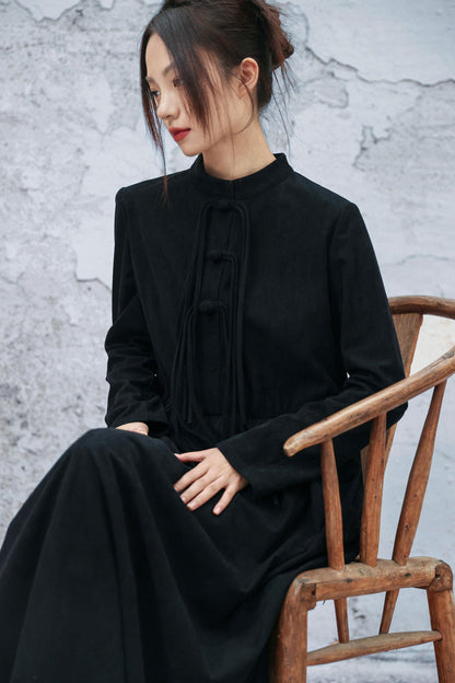 Retro Corduroy Chonchamp Dress