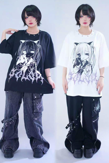 Cat Glitter Print T-shirt