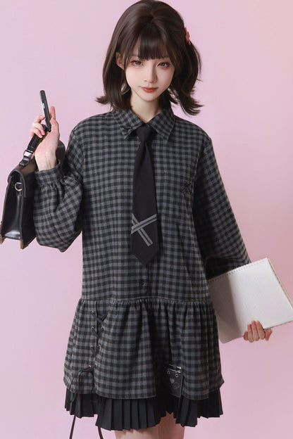 Dark Retro Sweet Plaid Dress