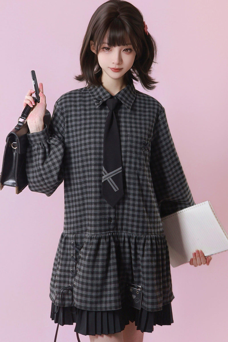Dark Retro Sweet Plaid Dress