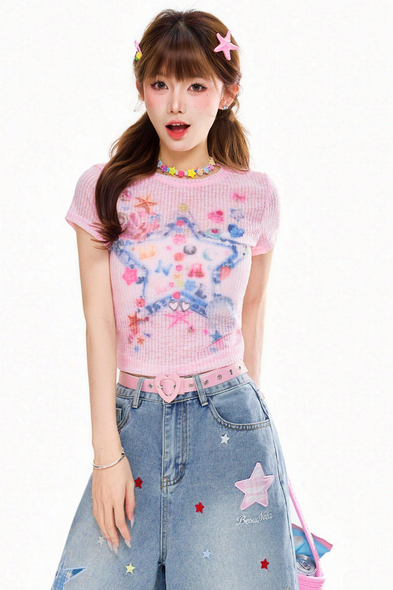 Graffiti Print Slim Top