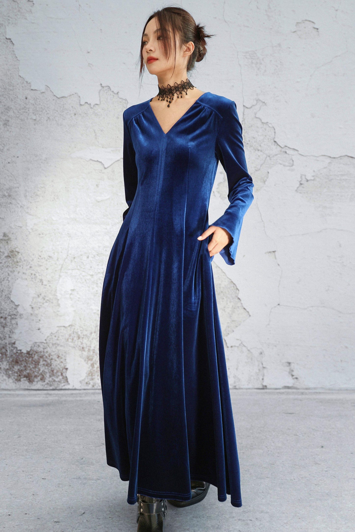 Deep Buoy Neck Velvet Dress
