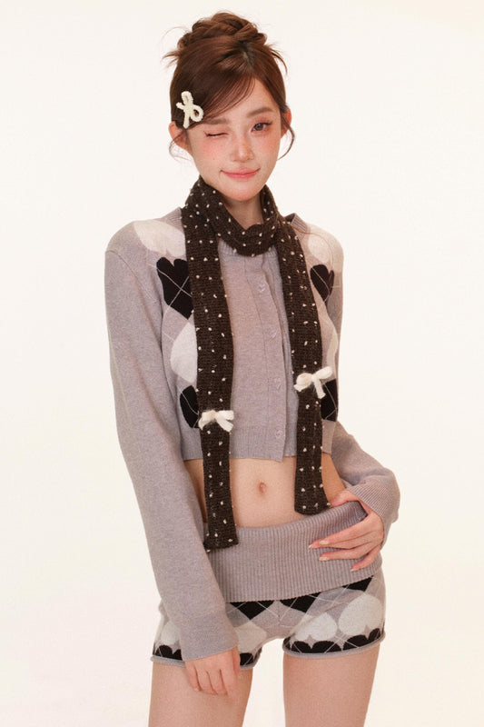 Heart Pattern Cardigan + Top + Shorts