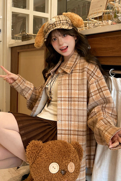 Retro Plaid Preppy Blouse