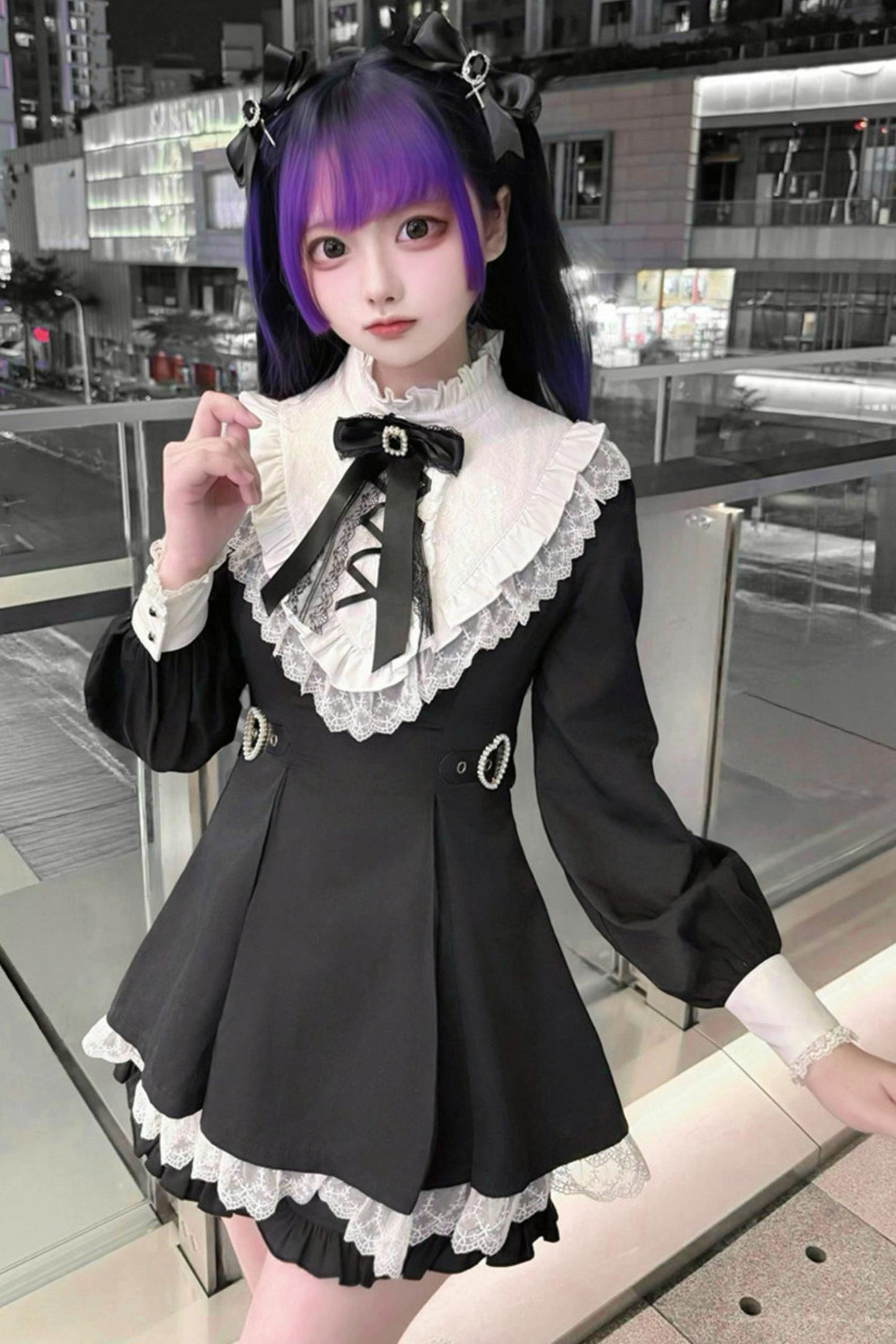 Gothic Dark Kawaii Lace Dress + Accessories (with Shorts)