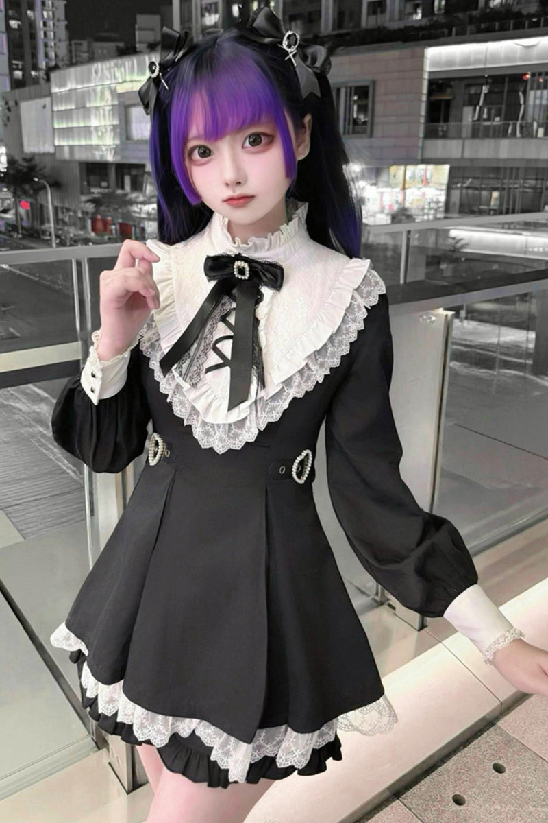 Gothic Dark Kawaii Lace Dress + Accessories (with Shorts)