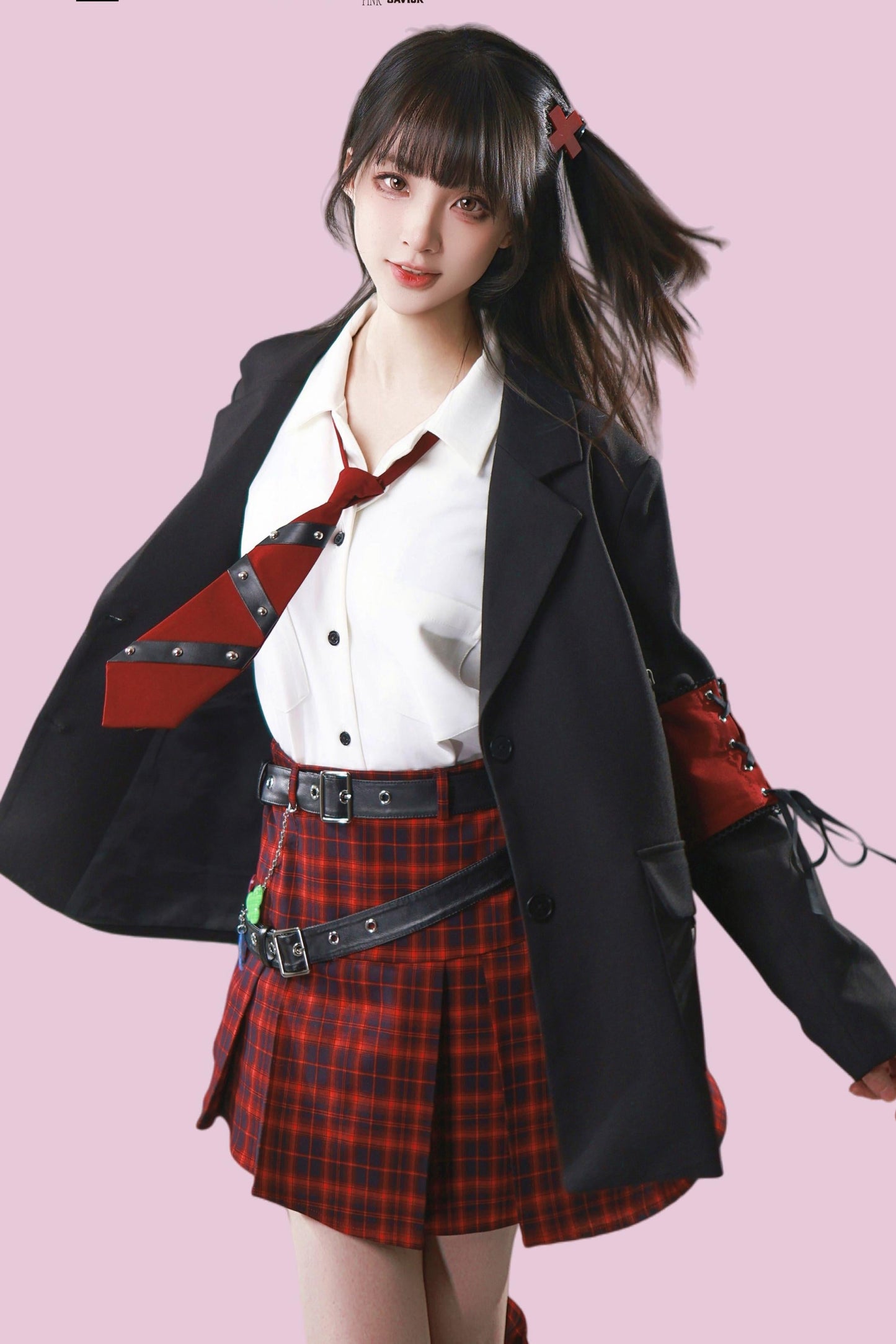 Diagonal Plaid Pleated Skirt + Leg Warmers