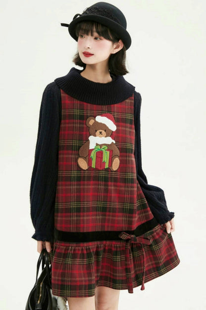 Holiday Bear Red Plaid Dress