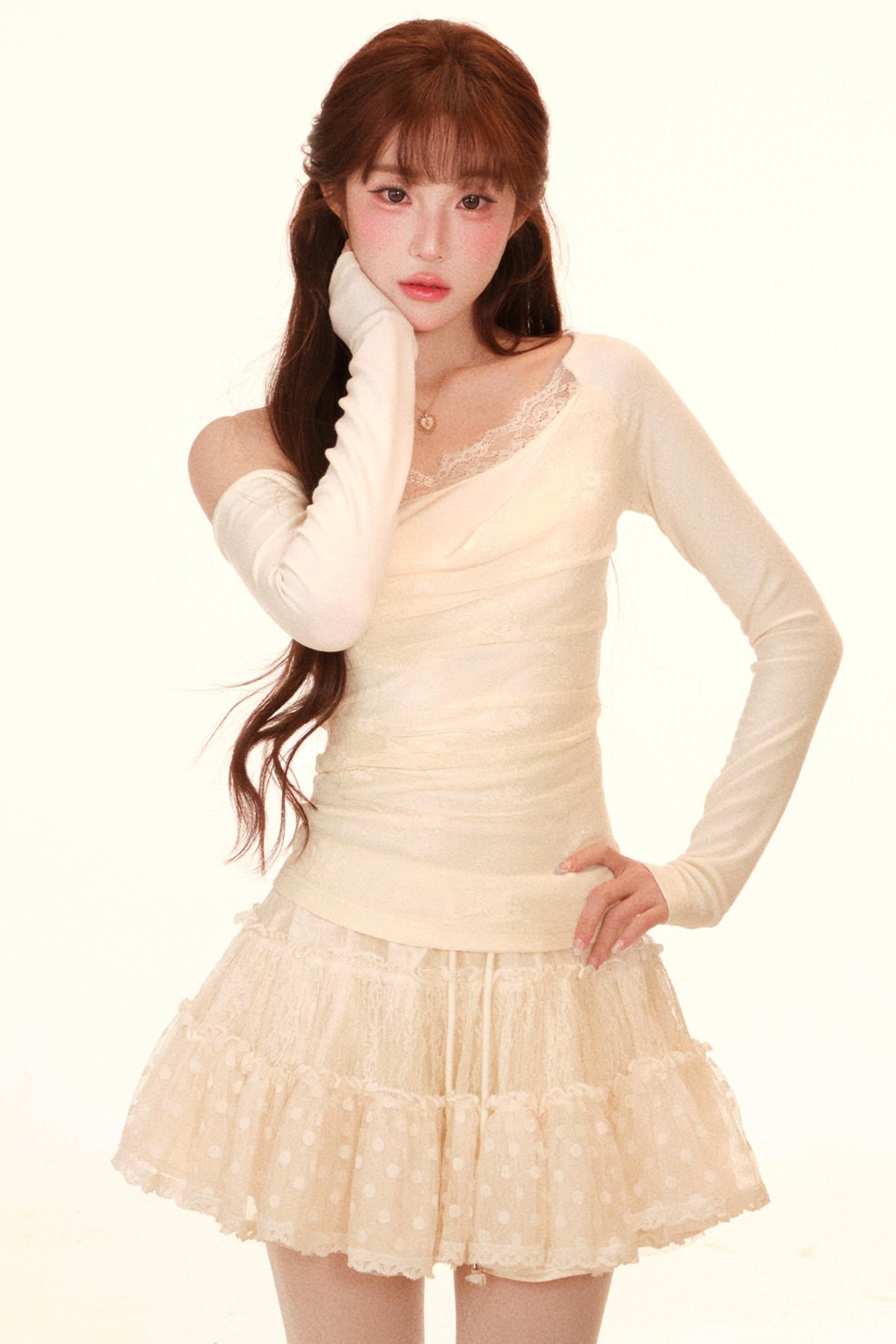 Lace Patchwork Knit Top + Skirt