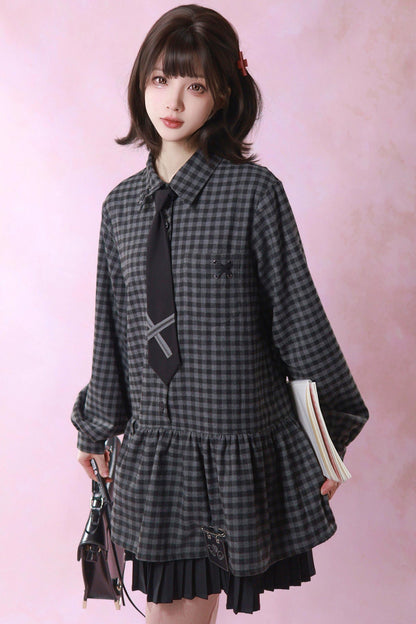 Dark Retro Sweet Plaid Dress