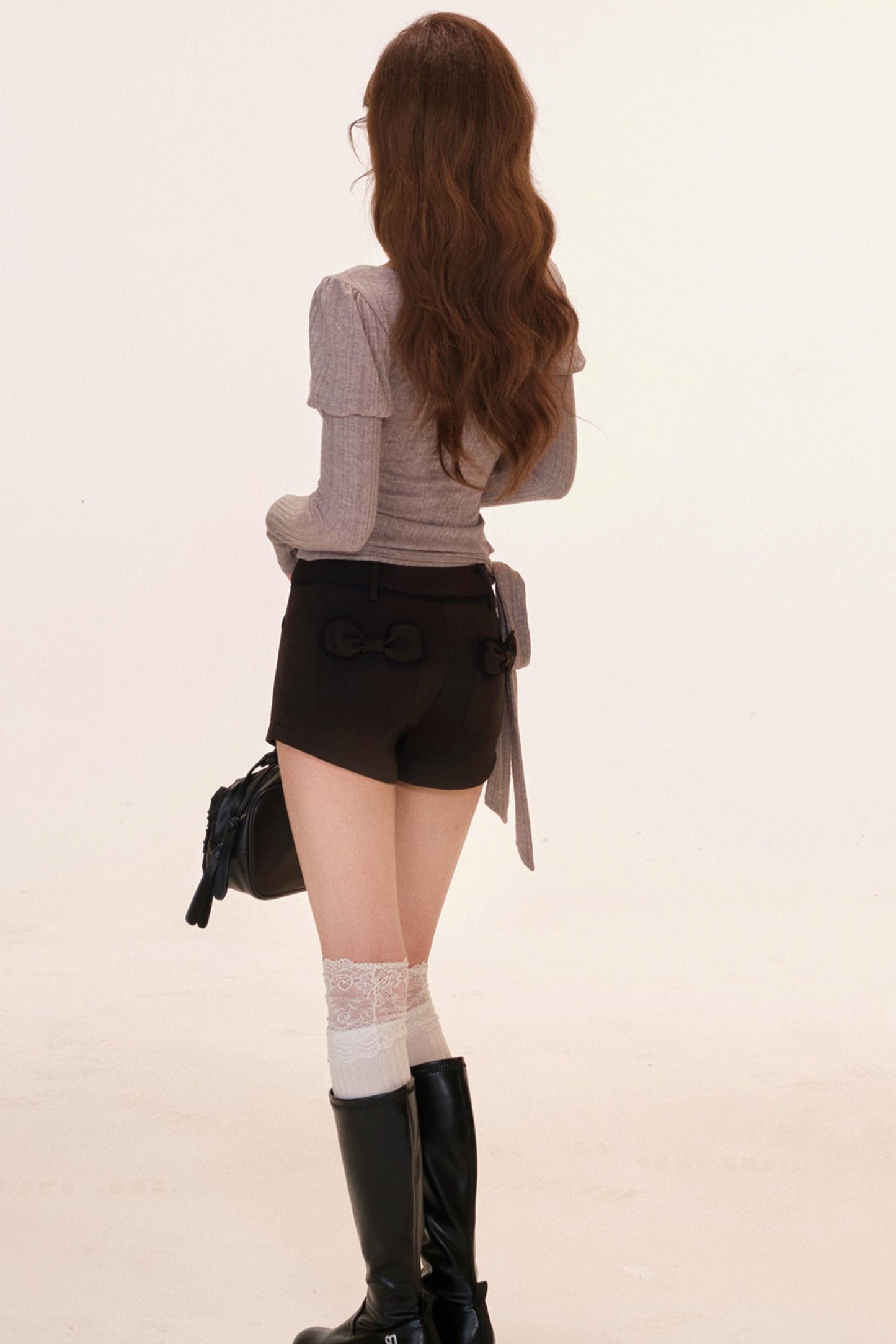 French Open Neck Sweet Puff Sleeve Top