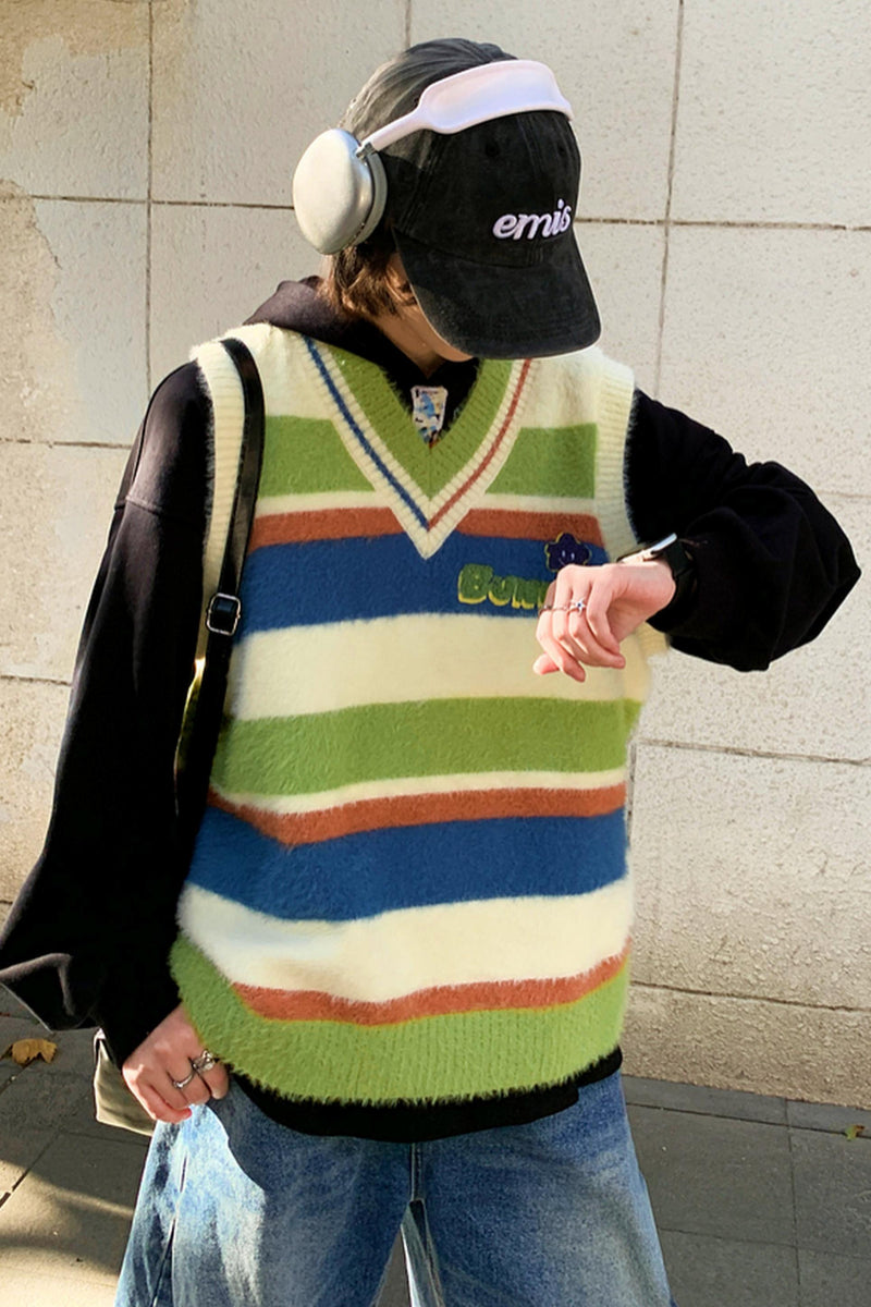 Color Block Striped Knit Vest