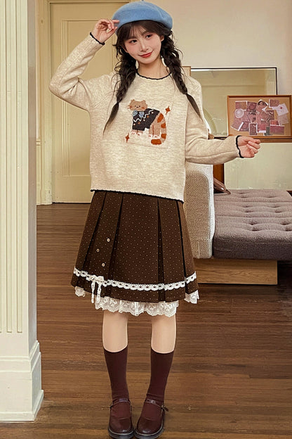 Cat Jacquard Color Block Sweater