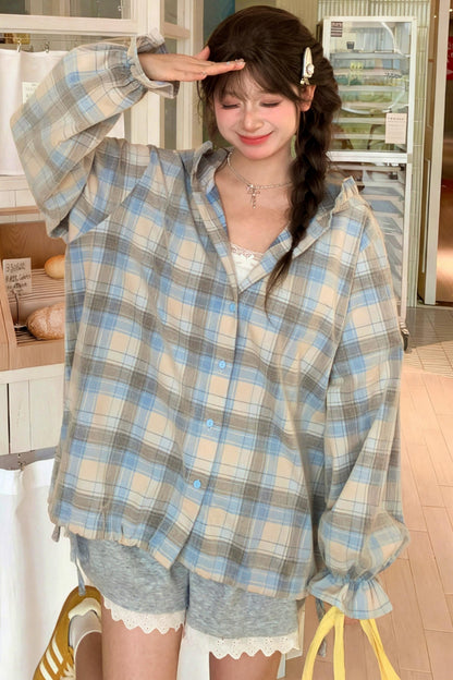 Plaid Cotton Hooded Shirt