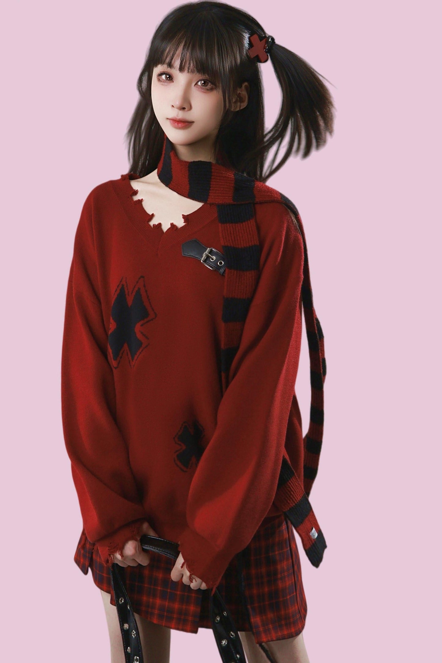 Leather Buckle Sweater + Scarf