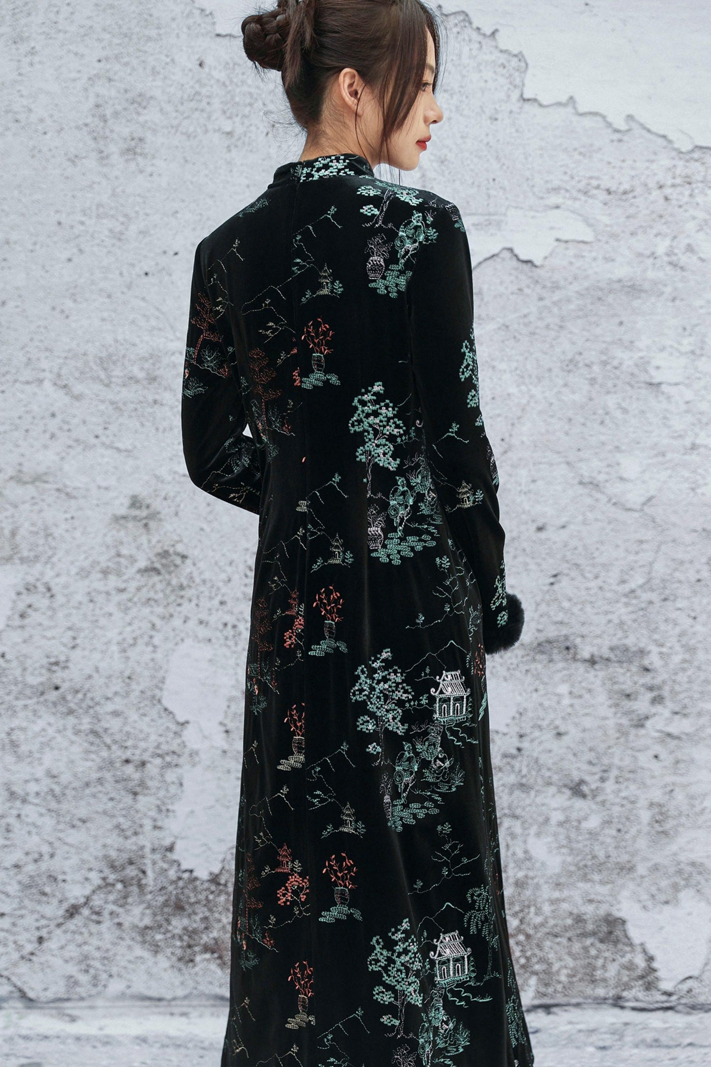 Embroidered Plush Cheongsam Dress