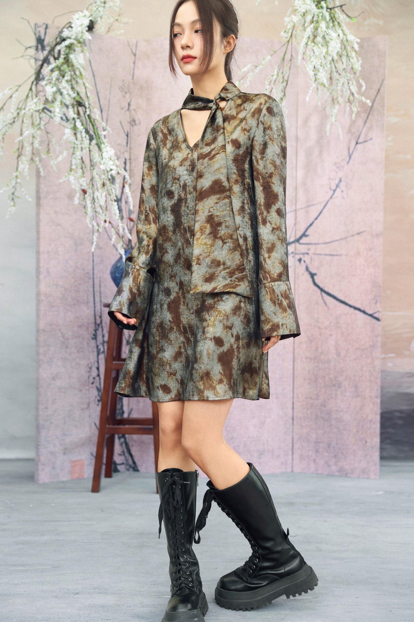 Silver Gray Metallic Satin Blouse