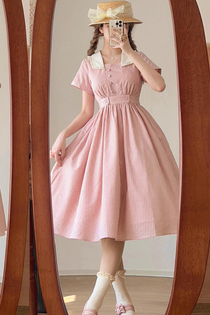 French Retro Linen Dress